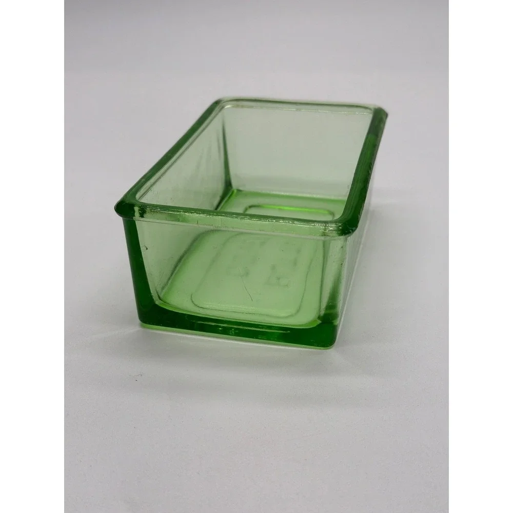 Vintage Green Uranium Glass Butter Cover Refrigerator Dish Lid UV Glow 5.25in